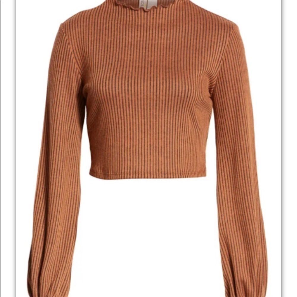 Mimi chica puff sleeve rib crop brown top Size Large 8953 Pullover Casual - Picture 2 of 11
